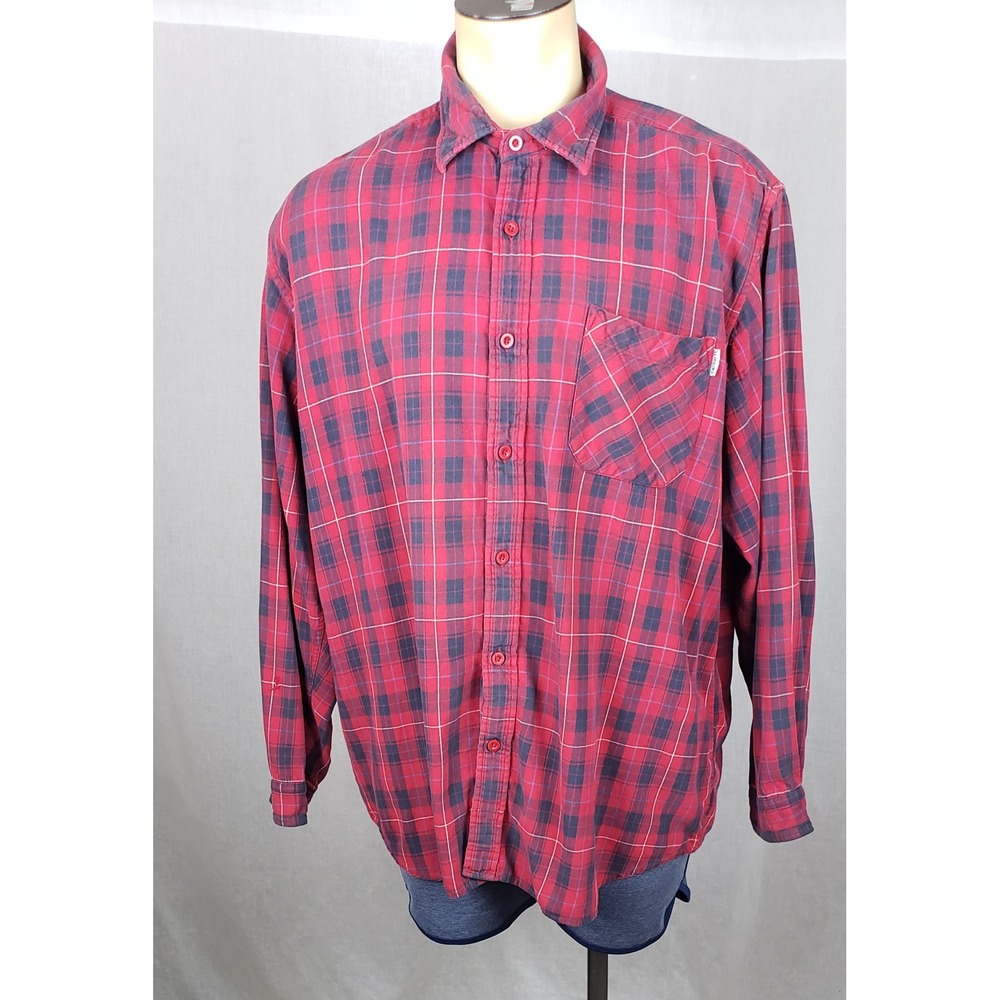 Carhartt Mens XXL Red Plaid Button Front Work Shirt 100% Cotton Thrashed